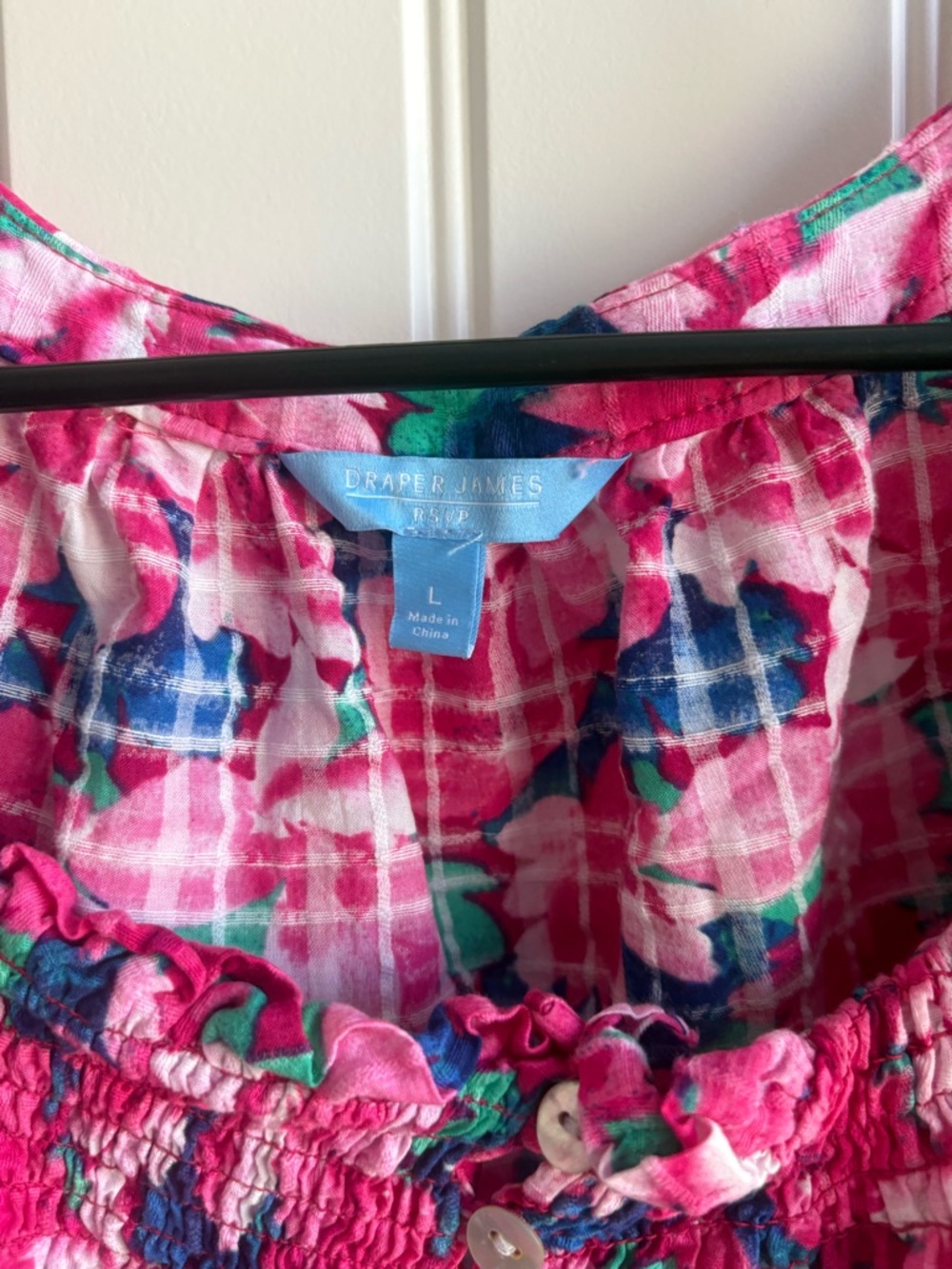 Draper James Pink Floral Smocked Scoop-Neck Blouse - Picture 4 of 5